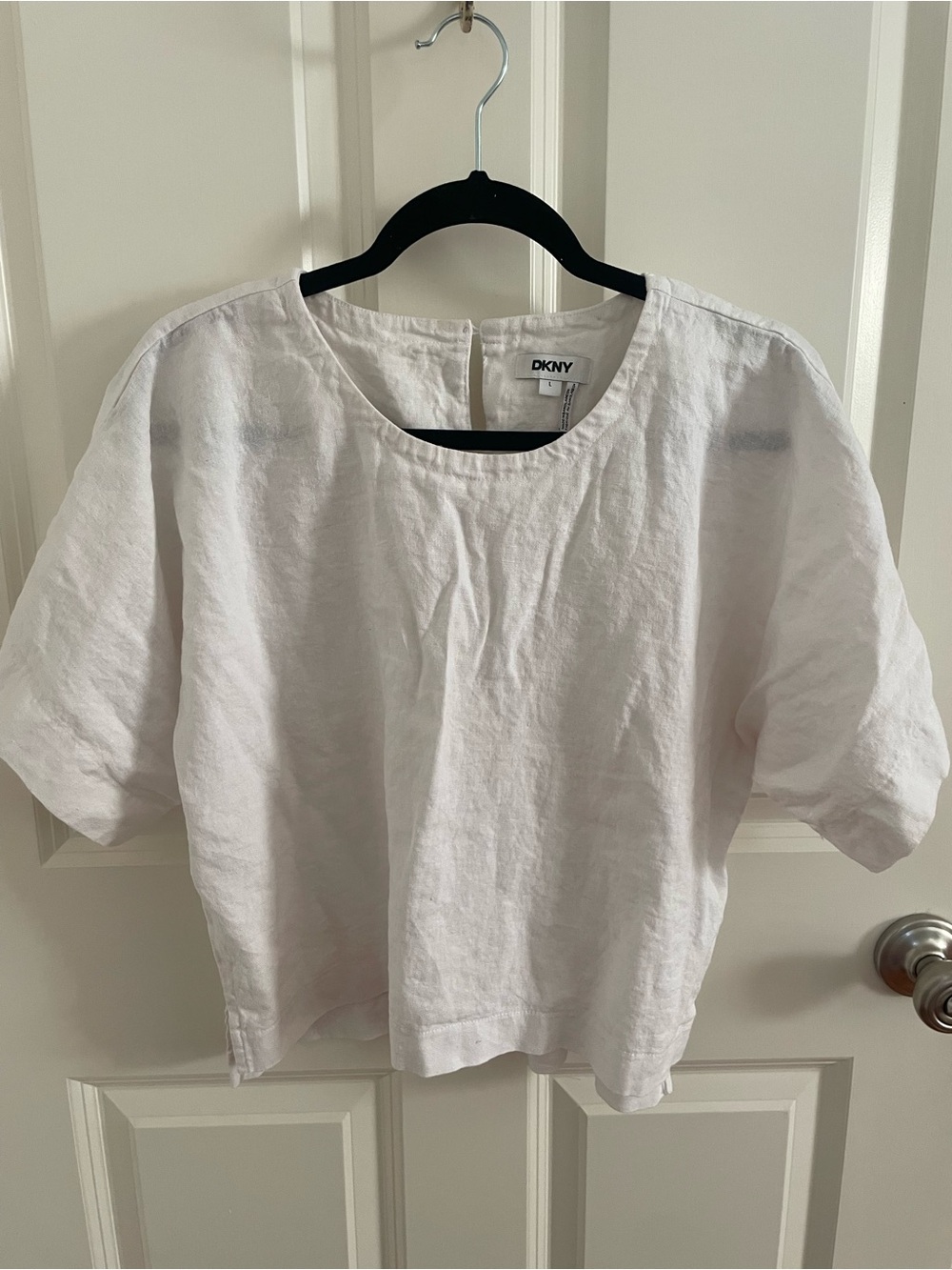 DKNY White Linen Mix Boxy Blouse